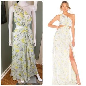 Cinq à Sept Goldie Silk Floral One-Shoulder Maxi Dress Gown gardenia 6 Revolve